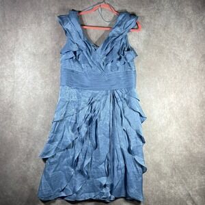 London Times Dress Womens 16 Blue Ruffle Cocktail Party Formal Mother of‎ Bride